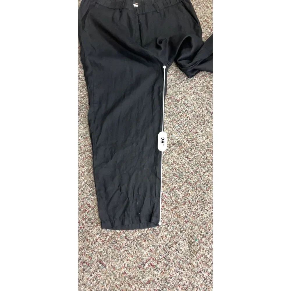 Quince Women's Black NWOT European Linen Elastic Waist Wide Leg Pants Size XL